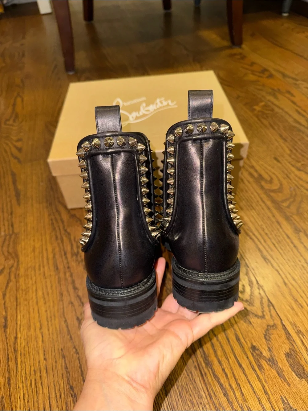 Size 38 Christian Louboutin Capahutta flat leather ankle boots black silver